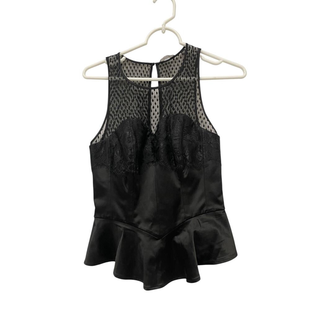 Guess Peplum Bustier Top Womens Size S Black Lace Trim Sleeveless Keyhole Back